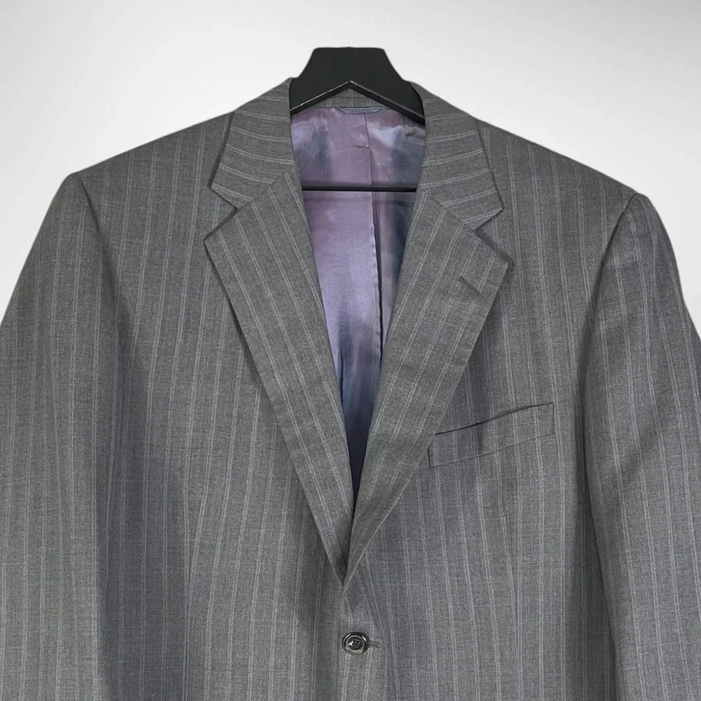 Mens 48R Gray Pinstripe Suit Jacket Blazer 2 Button USA Made Business Formal
